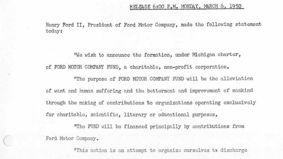 Announcement of Ford Motor Company Fund download